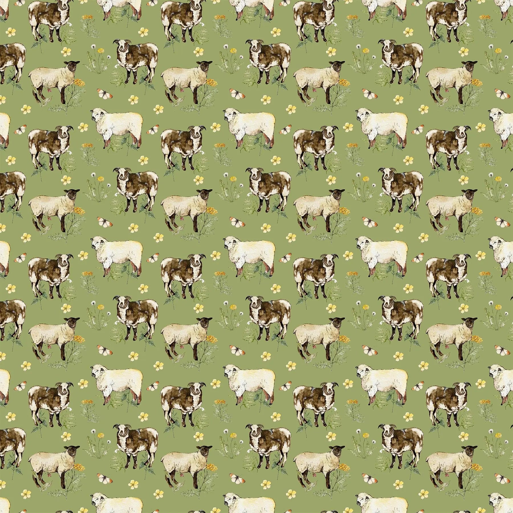 green colored fabric with large cow illustrations.  typically used for quilting and crafting. from Country Side Comforts from FIGO Fabrics 