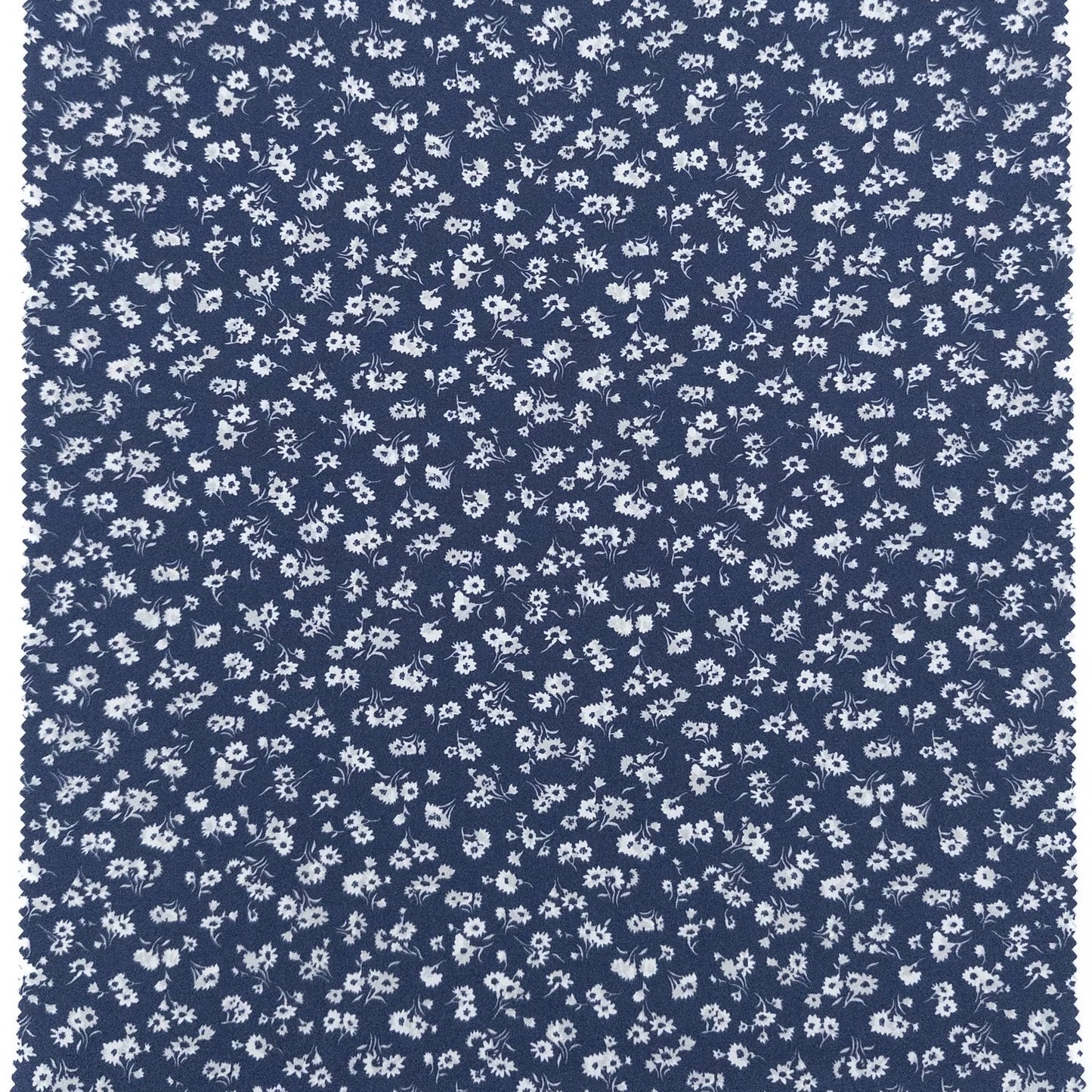 blue fabric with small white floral pattern