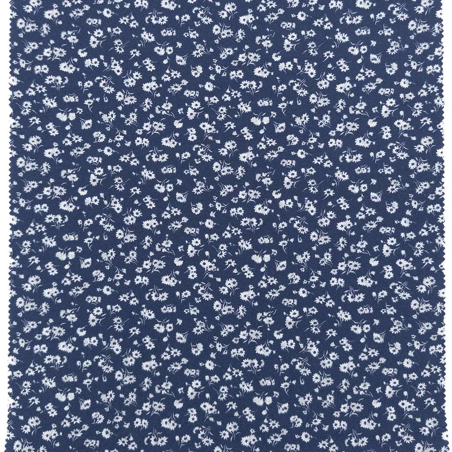 blue fabric with small white floral pattern