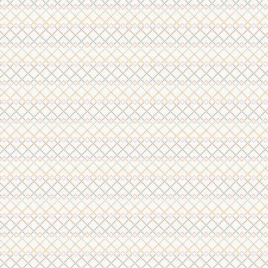 Patterned fabric material with geometric design on a white background. 100% cotton fabric for child quilt 