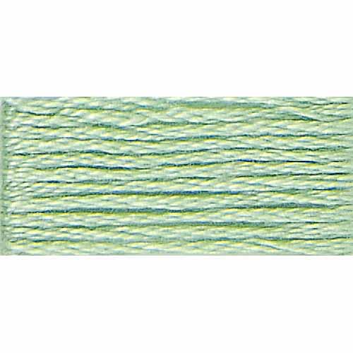 Green and blue embroidery floss on a white background