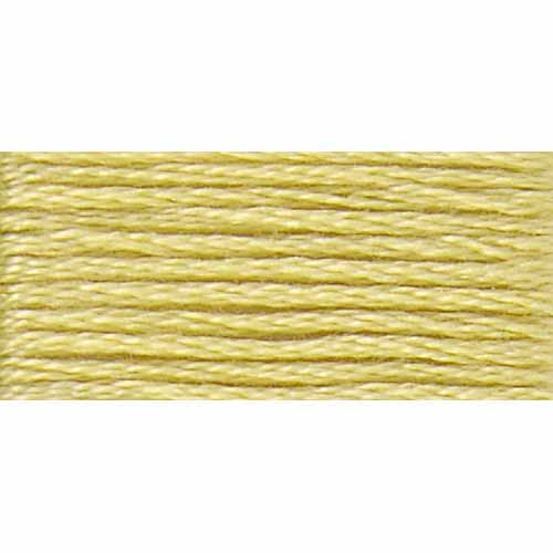 Close-up of light yellow embroidery floss on a white background