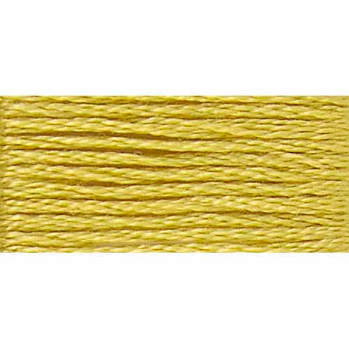 Close-up of light yellow embroidery floss on a white background