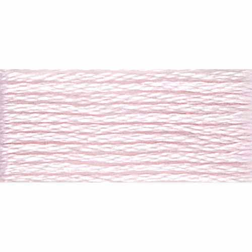 Close-up of light pink embroidery floss on a white background