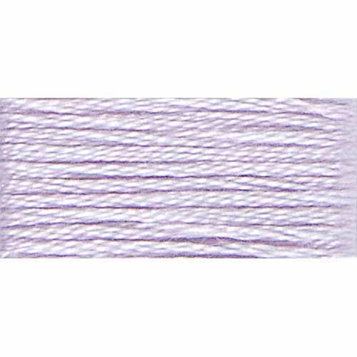 Close-up of light purple embroidery floss on a white background