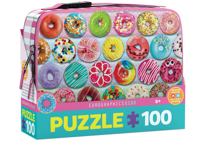 Puzzle box with colorful donut design and EurographicsKids branding