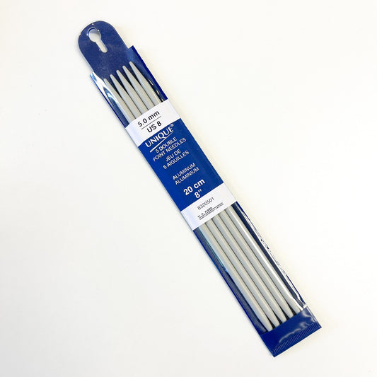 A pack of 6 UNIQUE brand aluminum knitting needles, 20 cm (8 inches), with 5.5 cm (2.