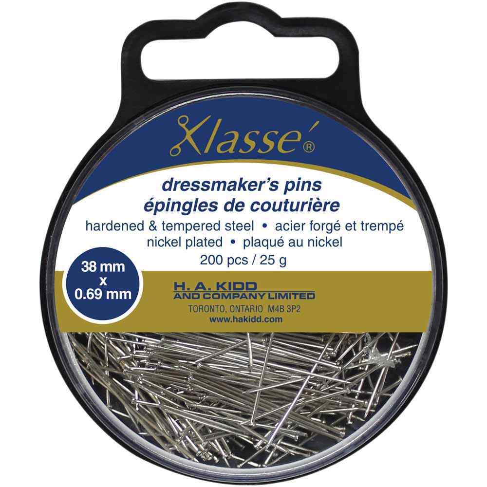Klasse dressmaker's pins packaging with visible pins inside