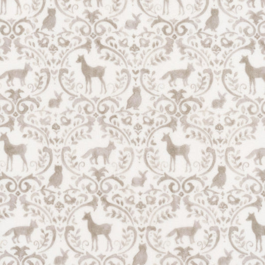 Fabric for children with deer and swirls on a white background