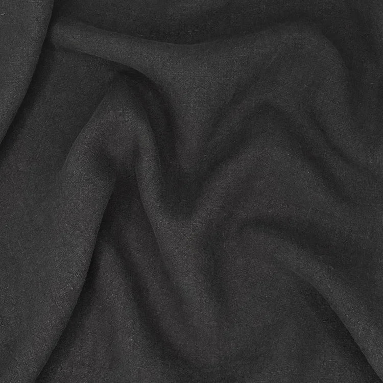 Black 100% soft antique washed linen fabric for sewing and crafting