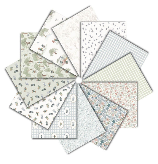 Collection of fabric swatches with various patterns on a white background