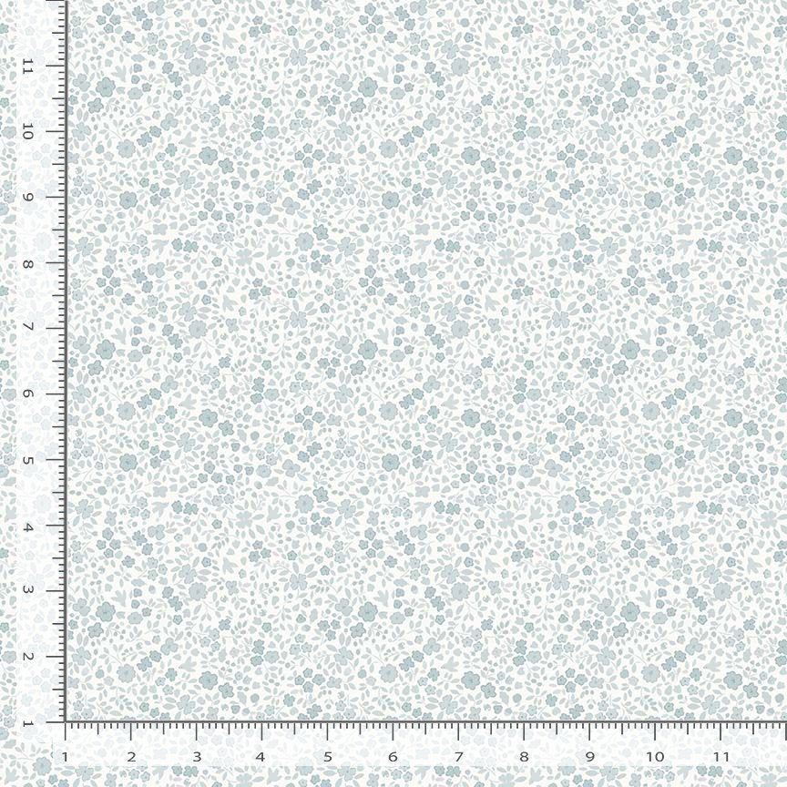Floral pattern fabric swatch with a ruler on the side