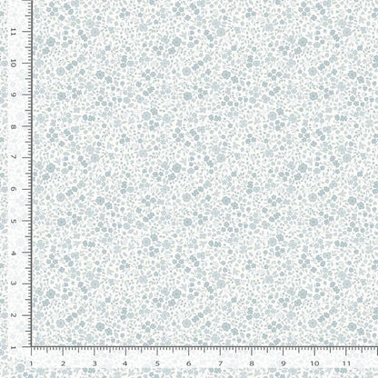 Floral pattern fabric swatch with a ruler on the side