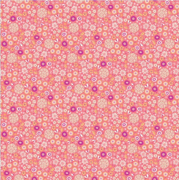 Orangey Pink floral patterned fabric