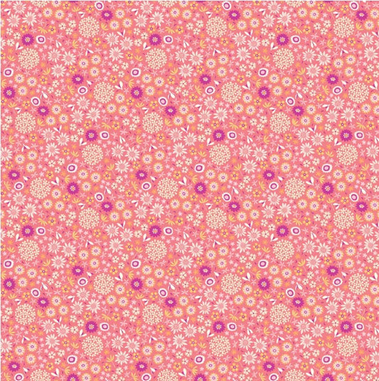 Orangey Pink floral patterned fabric