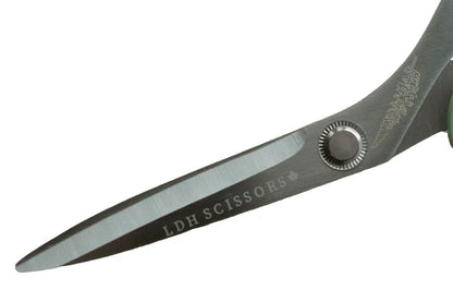 Pair of scissors with 'LDH Scissors' branding on a white background for sewing and crafting.