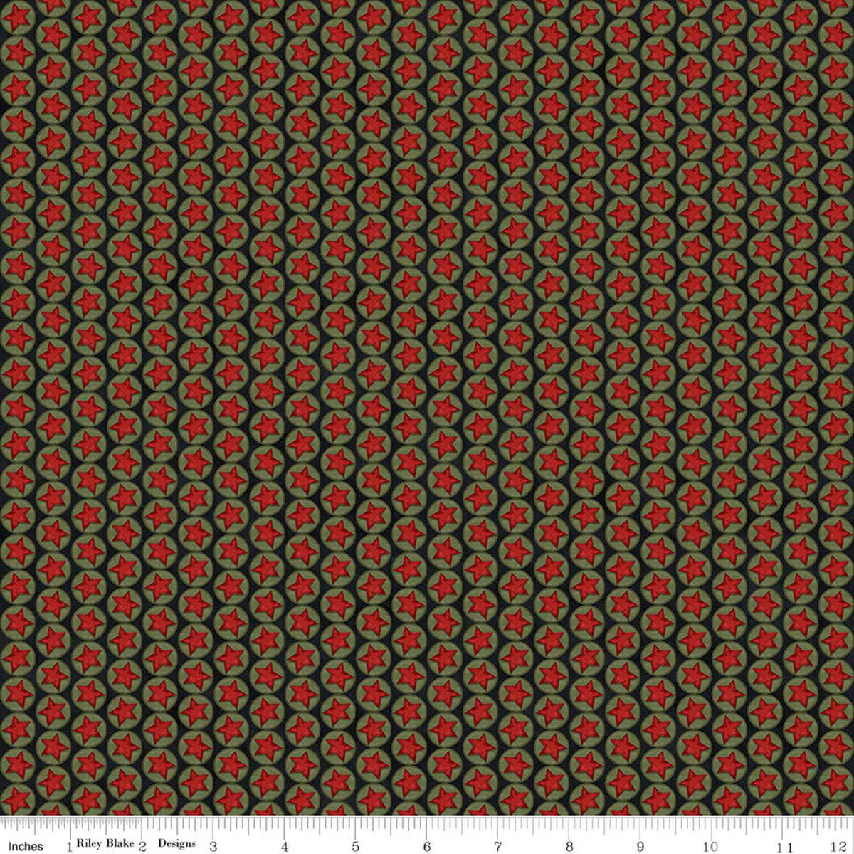 Patterned fabric with red and green design on a brown background