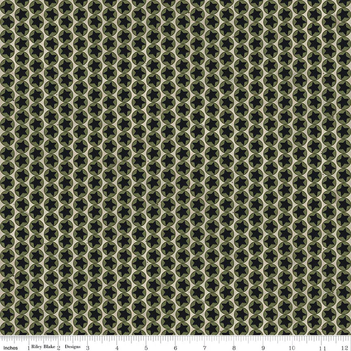 Patterned fabric with geometric design in green and beige