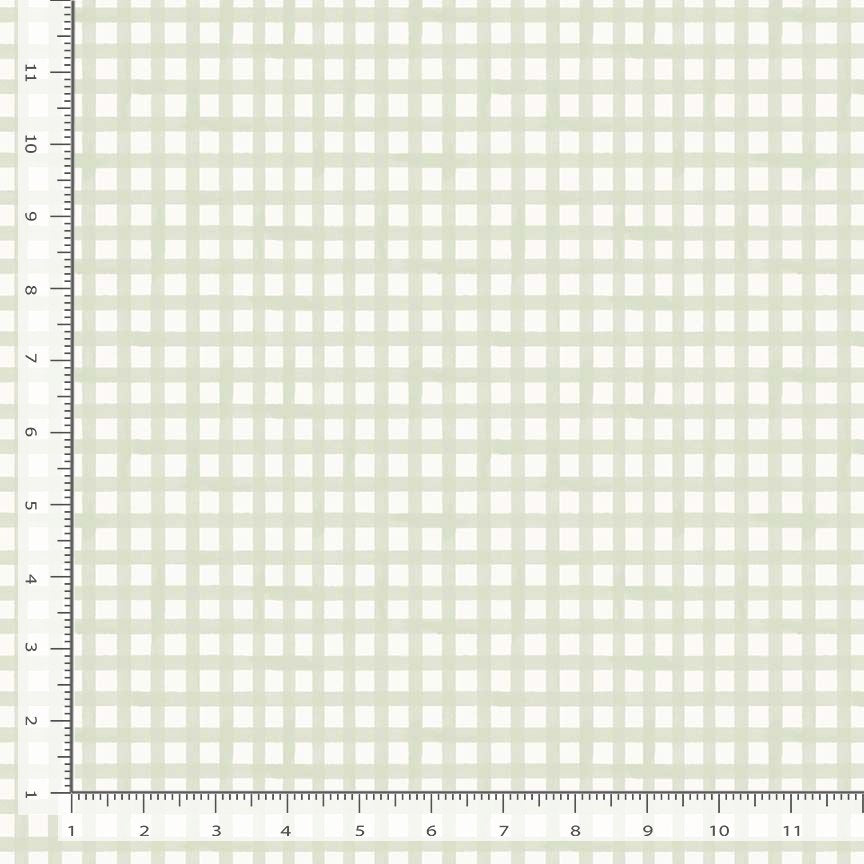Grid pattern fabric swatch with a ruler on the side for quilting and sewing crafting