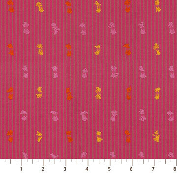 A close-up of a pink channeled yarn dyed fabric in 100% cotton for clothing and quilting crafting. 