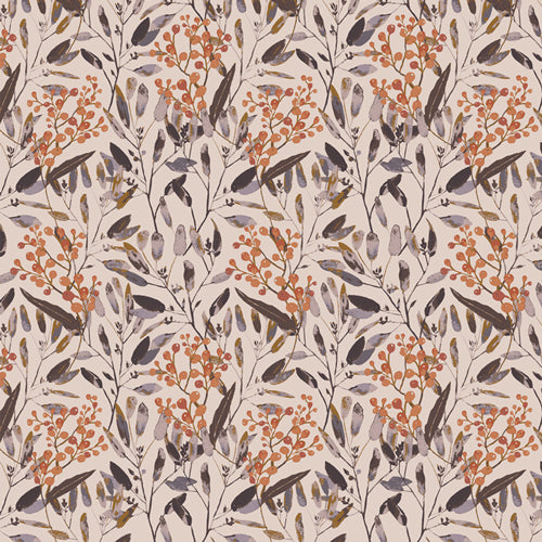 Patterned fabric with orange and black leaves on a beige background from Soar by Katerina Roccella Art Gallery Fabrics premium cotton for sewing and crafting.