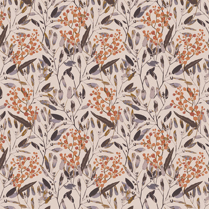 Patterned fabric with orange and black leaves on a beige background from Soar by Katerina Roccella Art Gallery Fabrics premium cotton for sewing and crafting.