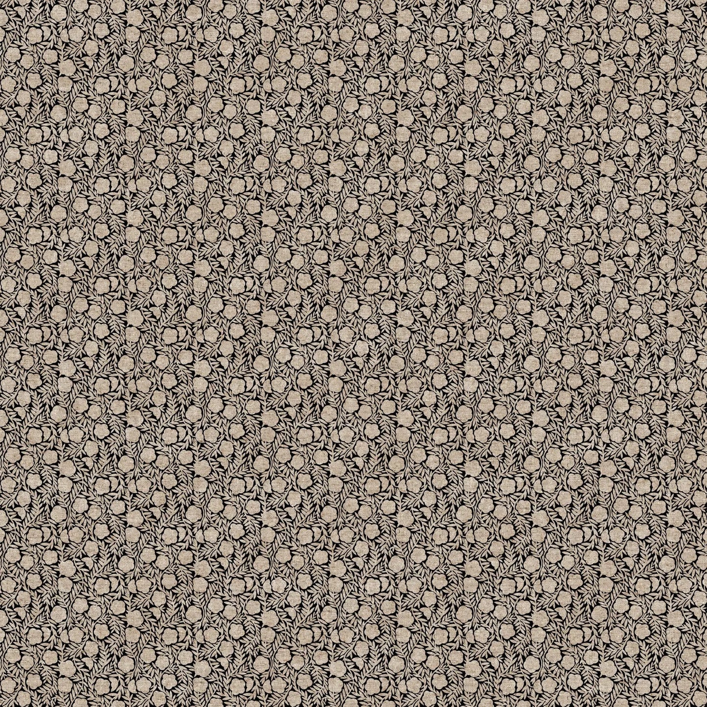 Textured patterned fabric swatch in beige and black tones. Linen cotton blend fabric material for sewing. 