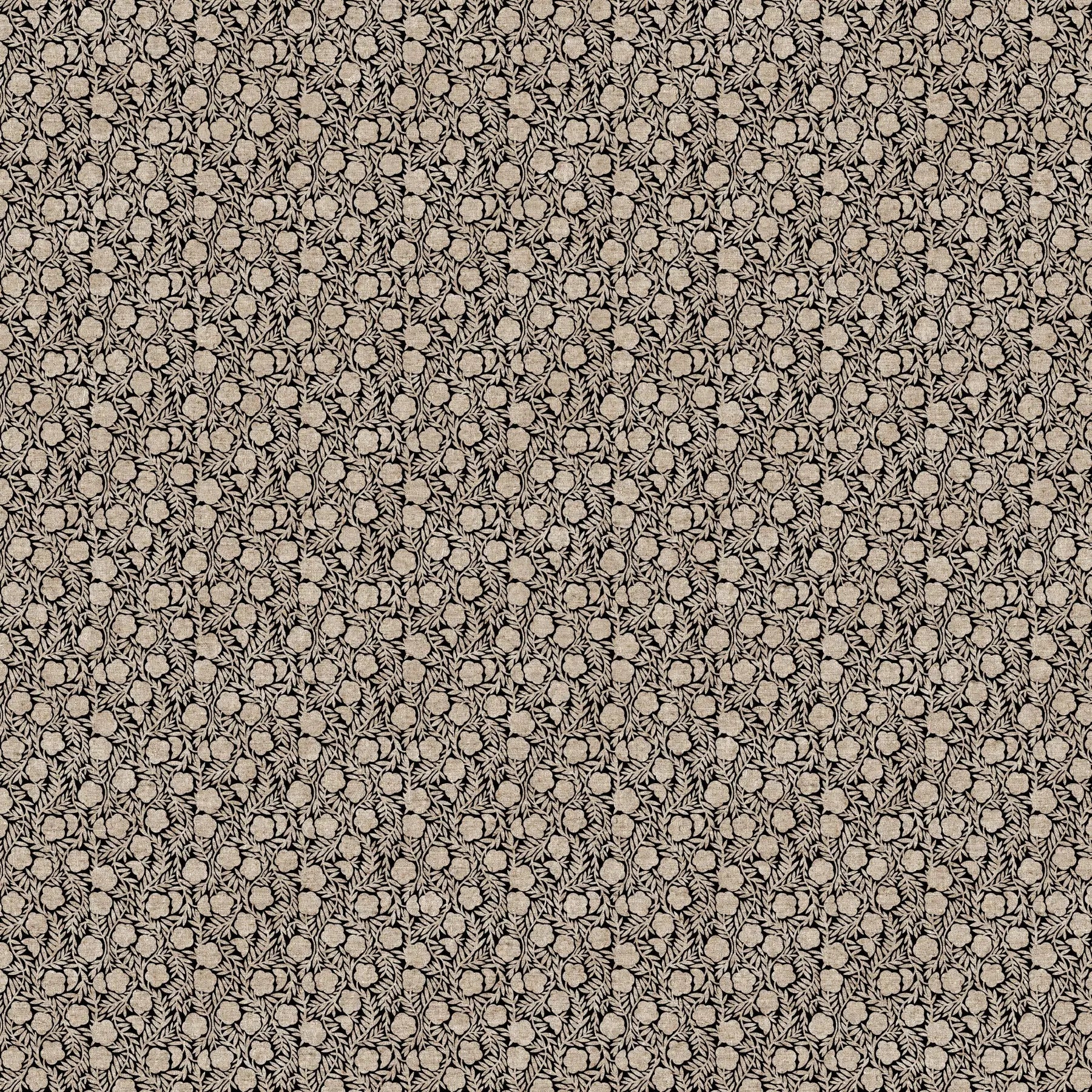 Textured patterned fabric swatch in beige and black tones. Linen cotton blend fabric material for sewing. 
