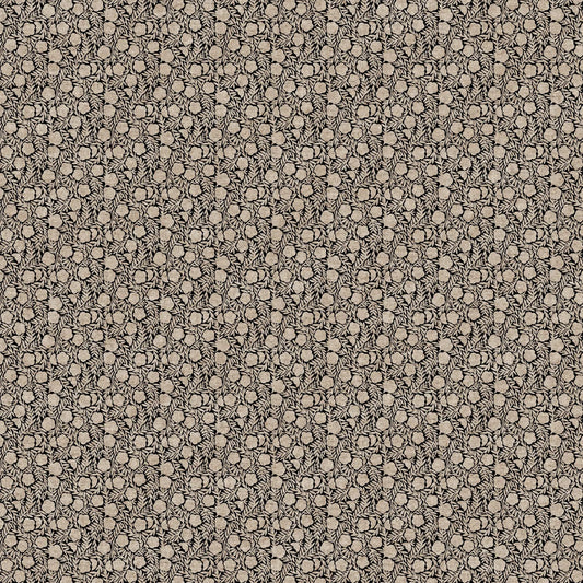 Textured patterned fabric swatch in beige and black tones. Linen cotton blend fabric material for sewing. 