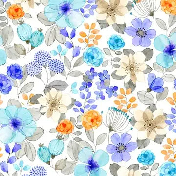 Pattern of colorful flowers on a white background
