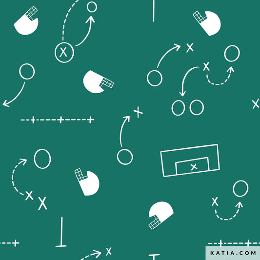 picture of french terry fabric with a green rugby football theme