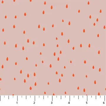 Patterned fabric with small orange shapes on a cream background. 100% cotton quilting material