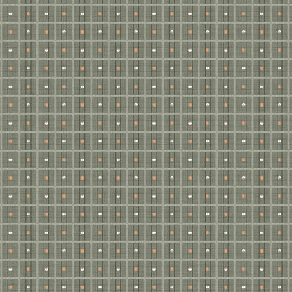 Fabric with a sage green background with square and small apple illustration design. from Klara FIGO Fabrics fat quarter bundle Bernadett Urbanovics 