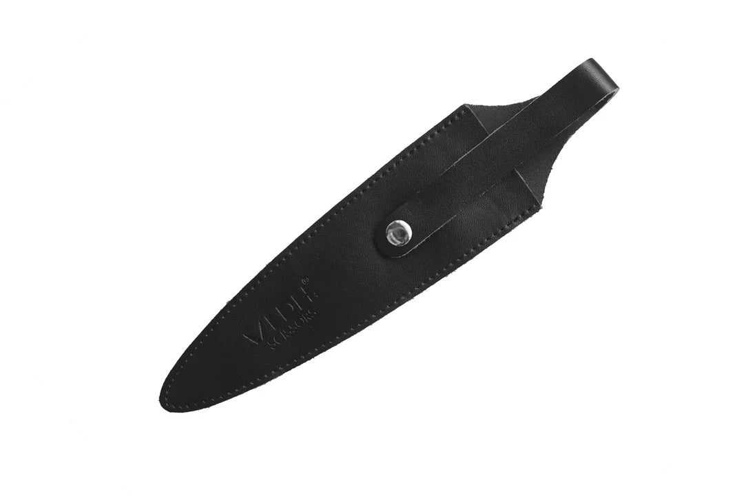 Black leather scissor or shear sheath on a white background