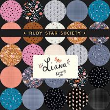 Collection of colorful fabric swatches with 'Ruby Star Society' and 'Liana' branding.