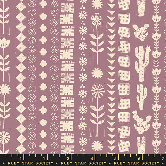 Fabric with a lilac background and plant themed white pattern. From Heirloom by Alexia Abegg at Ruby Star Society. 100% cotton for sewing, crafting, and quilting. 