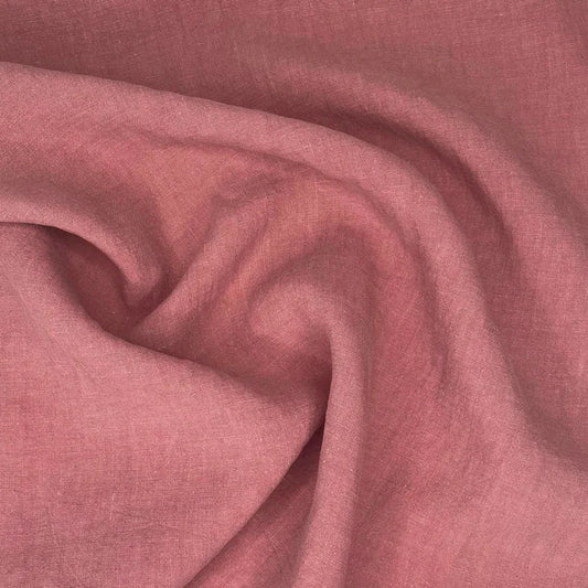 Rose pink 100% soft antique washed linen fabric for sewing and crafting
