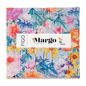A bundle of FIGO branded fat quarters with a floral pattern in various colors. From Margo by Adriana Picker Figo Fabrics 14 piece 