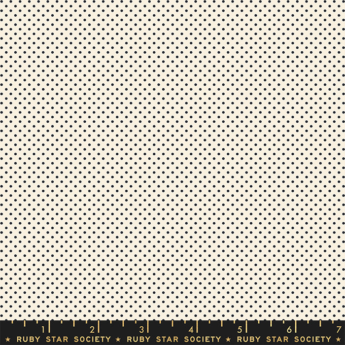 Fabric with small black dots on a white background, labeled 'Ruby Star Society'.