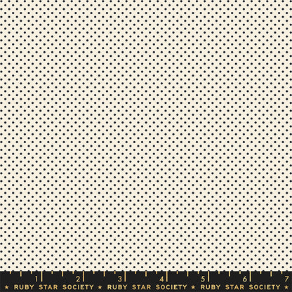 Fabric with small black dots on a white background, labeled 'Ruby Star Society'.