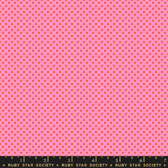 Pink fabric with small red star pattern, labeled 'Ruby Star Society'.