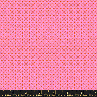 Pink fabric with small red star pattern, labeled 'Ruby Star Society'.
