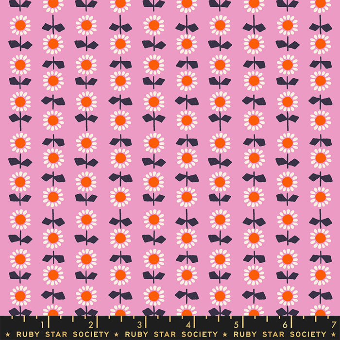 Patterned fabric with flowers and bows on a pink background, featuring Ruby Star Society label.