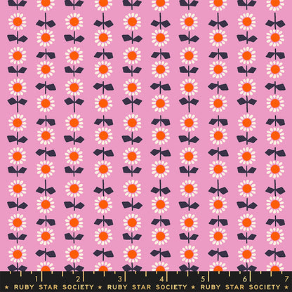 Patterned fabric with flowers and bows on a pink background, featuring Ruby Star Society label.