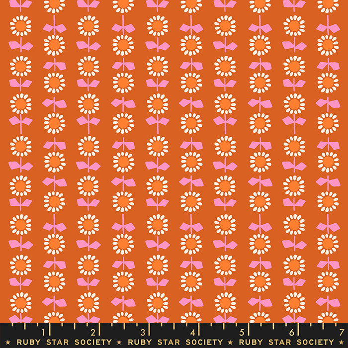 Patterned fabric with flowers and bows on an orange background, featuring Ruby Star Society branding.