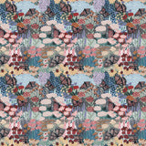 fabric with multicolor flower butterfly and fields illustrations.  typically used for quilting and crafting. from Eden from FIGO Fabrics 