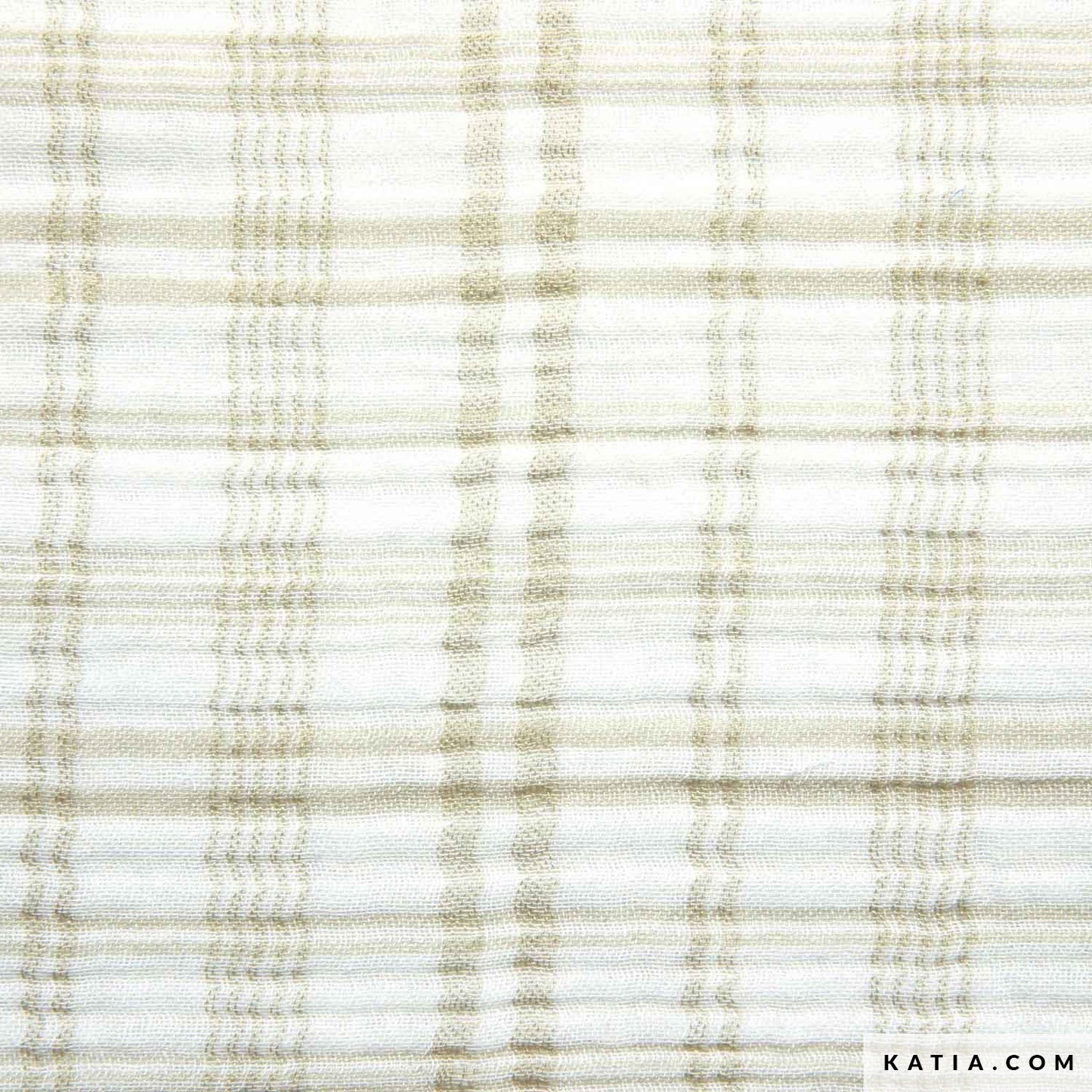 Close up of muslin fabric with a beige tartan pattern from Katia Fabrics