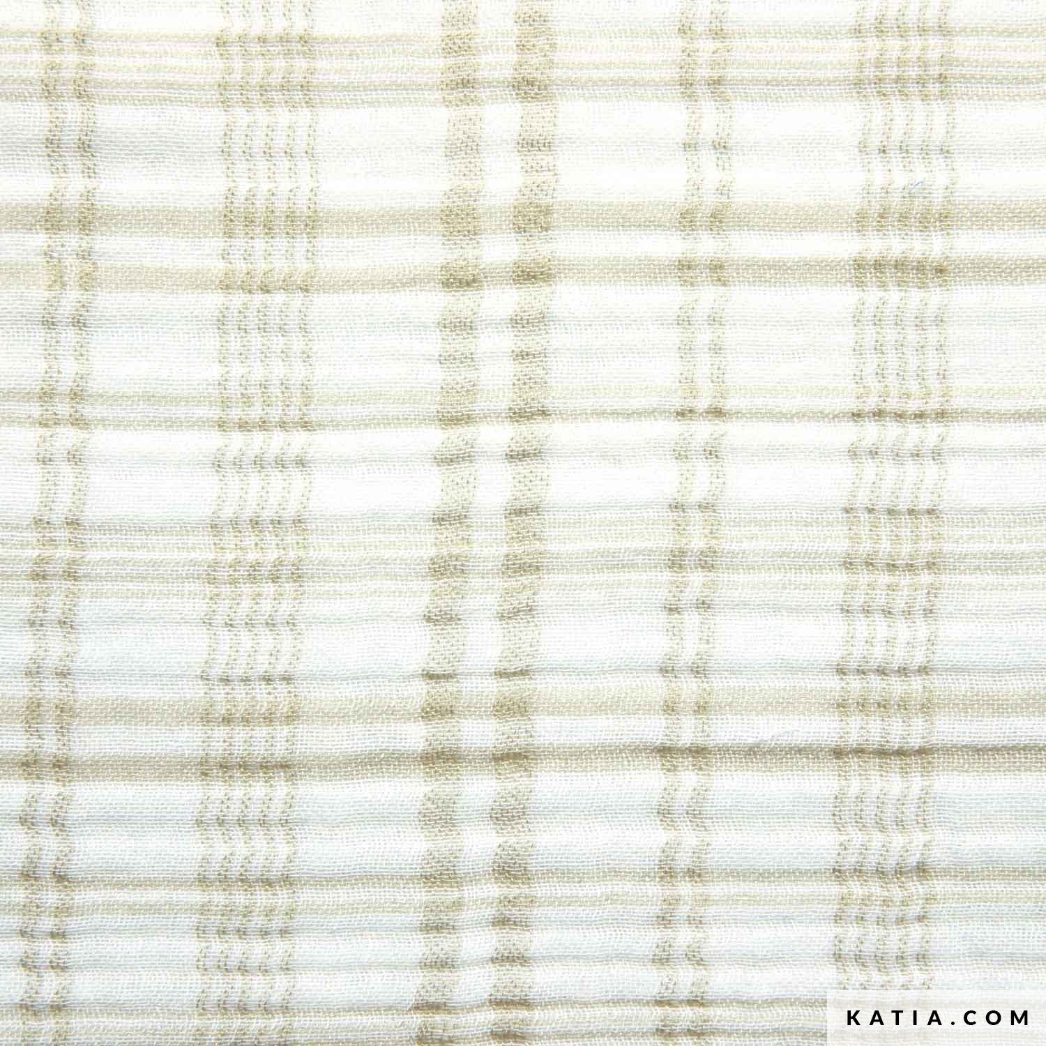 Close up of muslin fabric with a beige tartan pattern from Katia Fabrics