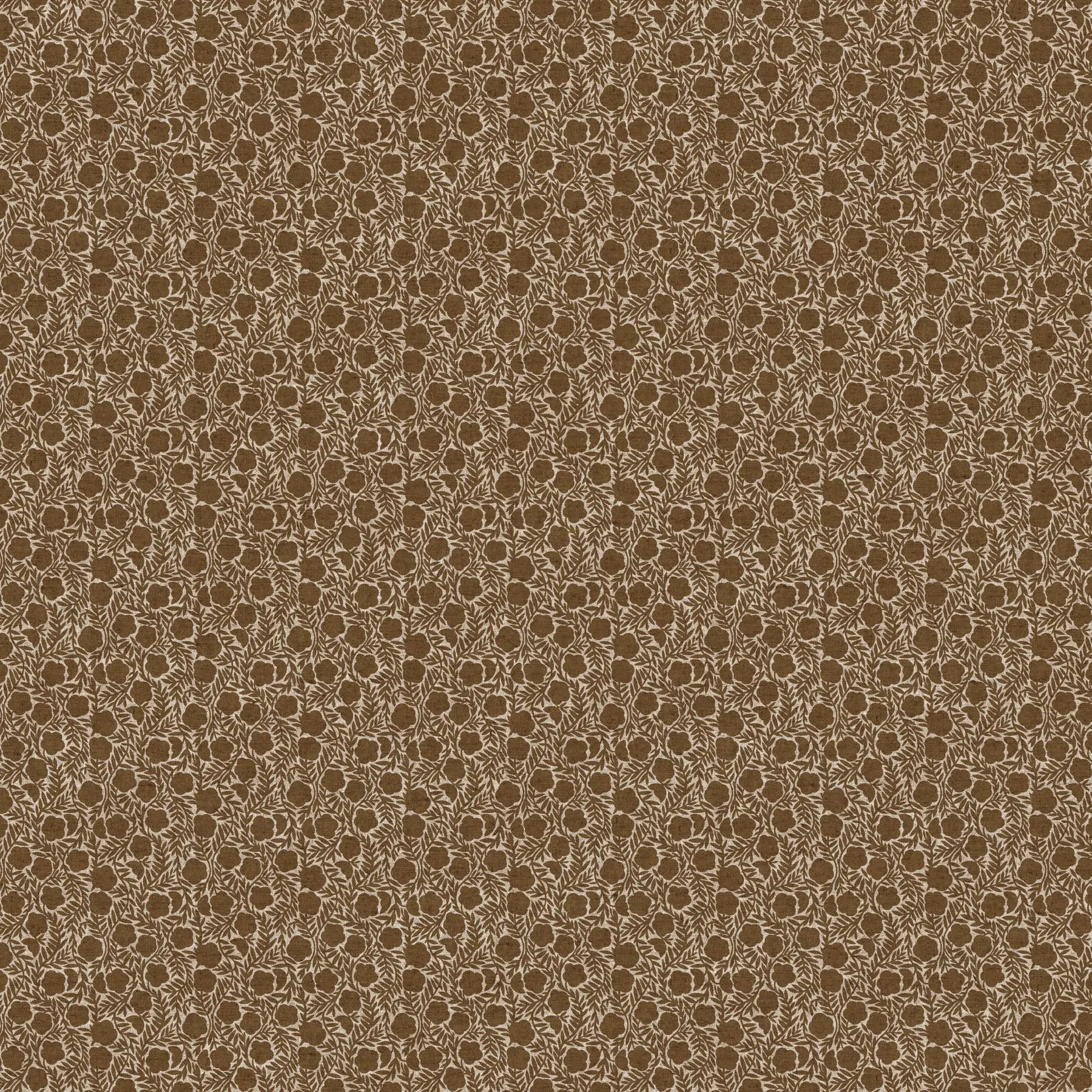 Brown floral patterned fabric texture. Linen cotton blend fabric material for sewing. 