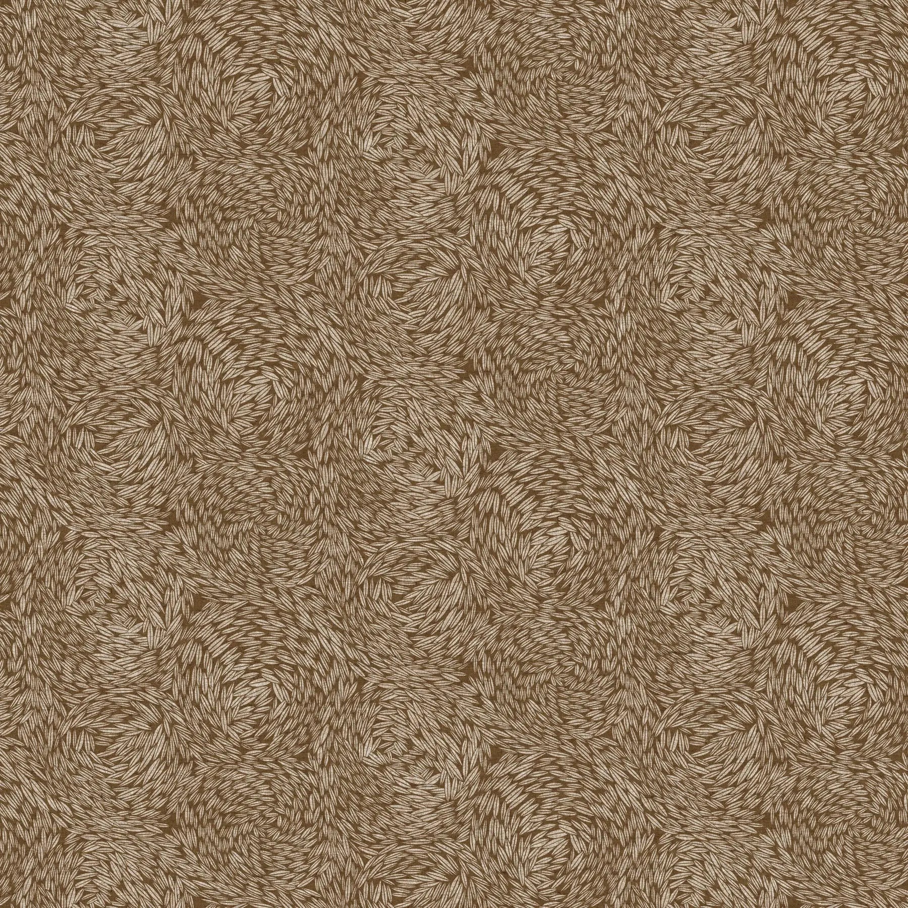 Brown textured pattern ochre Linen cotton blend fabric material for sewing. 
